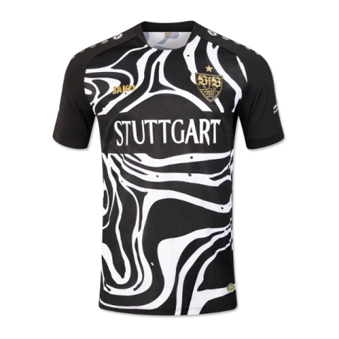 Camisa Stuttgart, StuttgART, VfB Stuttgart, camisa especial, camisa de futebol, camisa artística, Bengel, Filderkraut, edição limitada, NFT, futebol alemão, Bundesliga, JAKO, arte, design, camisa preta, camisa branca, camisa dourada.