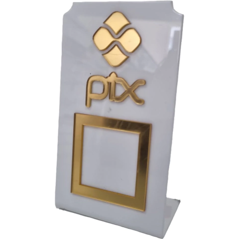 Placa pix qr Code em Acrílico Branco com Dourado