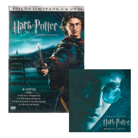 Harry Potter Anos 1 ao 4 Edição Limitada 4 DVDs + DVD Bônus