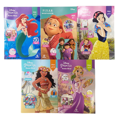 Kit 5 Revistas Oficial Disney Princesas PIXAR com Passatempos, Faça Você Mesmo e Quadrinhos
