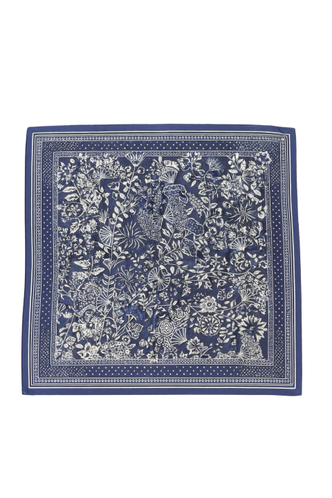 Lenço Hermès Azul Marinho Flores (54x54) - comprar online