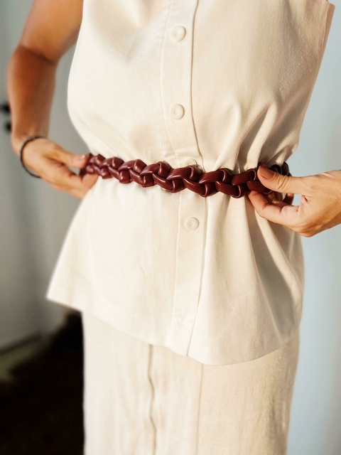 Cinto trançado Vermelho Vinho Cris Barros P - comprar online