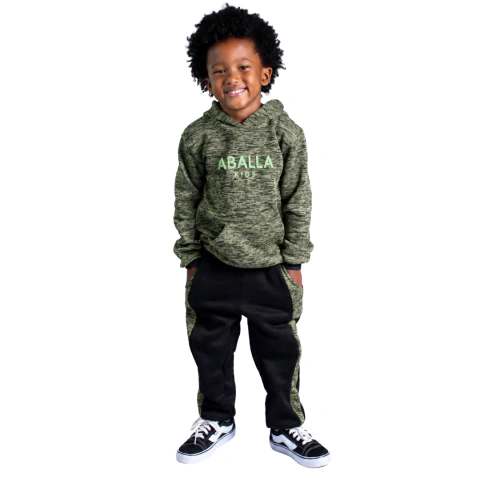 Conjunto De Frio Moletom Infantil Menino Casaco com Capuz e Calça - Verde Militar