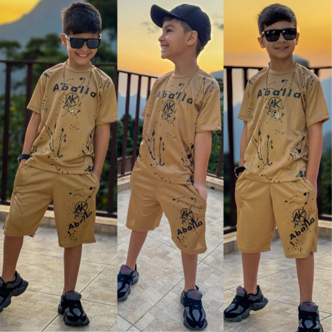 Conjunto Infantil Juvenil Creme Pincel Dry Fit Camisa e Bermuda - 4 A 14 anos