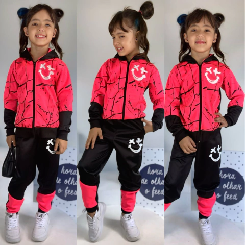 Conjunto Feminino de Inverno Rosa e Preto Blusa e Calça - 4 ao 12 Anos - comprar online