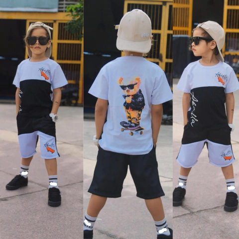 Conjunto De Verão Camisa e Bermuda Urso Skatista