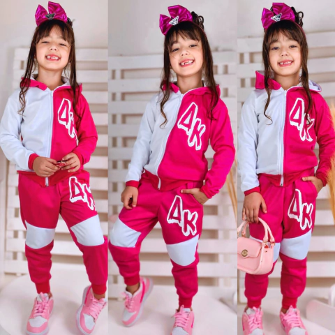 Conjunto Inverno Casaco e Calça Rosa e Branco - 4 ao 12 Anos
