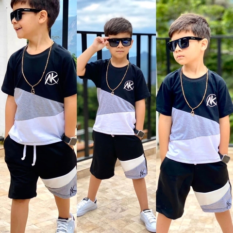 Conjunto de Roupa Camisa e Bermuda Cinza - 4 ao 12 Anos