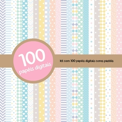 Kit 100 Papéis Digitais Cores Pastéis