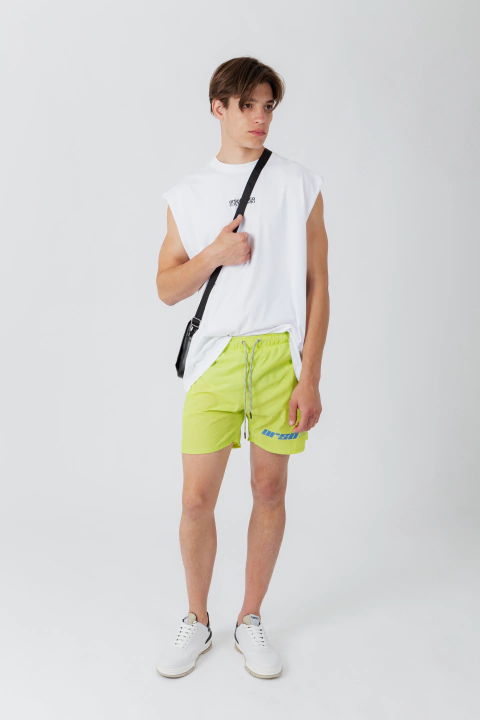 Short de baño Strident, bomber liso estampado con cordón encapsulado. Marca Orso Bianco.