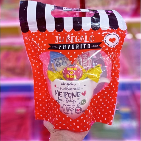 TAZA CON GOLOSINAS Y BOLSA ZIPLOC