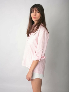 Camisa Bata Listrada Rosa com Branco CA00001 - Lady Rock | Stay Rockin' 