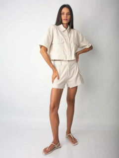 Camisa Cropped Linho Cru Manga Curta CA08020 - comprar online