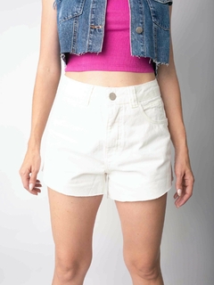 Short Hot Pant Cintura Alta Off White Barra a Fio SH11574