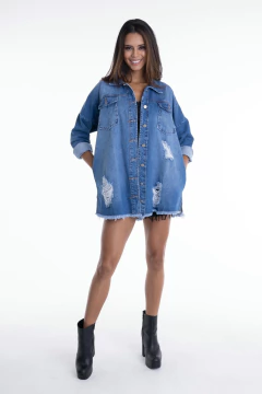 Camisa Ampla Jeans Lavagem Média Ca35024 - comprar online