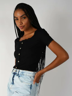 BLUSA RIB PRETA COM RENDA BL39018 na internet