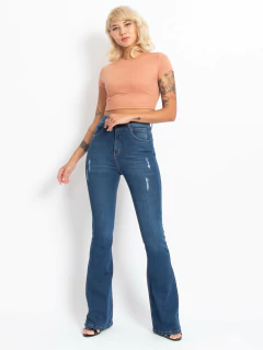 CALÇA FLARE CINTURA ALTA HOT PANT LAV. ESCURA CL06013