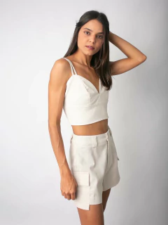 Top com Alça Dupla de Linho Cru BL67202 na internet