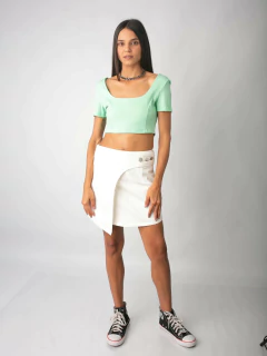 Saia Mini Off White com Transpasse e Botões SA59087 na internet