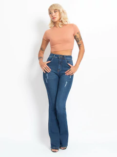CALÇA FLARE CINTURA ALTA HOT PANT LAV. ESCURA CL06013 na internet