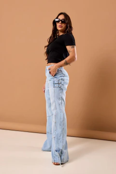 Calça Jeans Cargo Fivela Glitter - R3MODAS