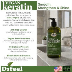 Imagen de Champú vegano anti frizz con keratina. Difeel Vegan Keratin Shampoo 1 Litro