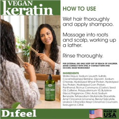 Champú vegano anti frizz con keratina. Difeel Vegan Keratin Shampoo 1 Litro - tienda en línea