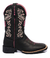 Bota Texana Feminina Couro Preto Bordado Flor Rosa - comprar online