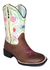 Bota Texana Couro Bordado Flores Coloridas Cowgirl