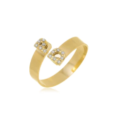 ANEL INICIAIS COM ZIRCONIA - AL 108 BANHADO OURO 18K
