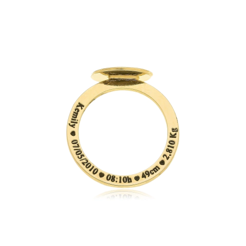 ANEL COM FOTOCOLORIDA E DADOS - AL 118 BANHADO OURO 18K