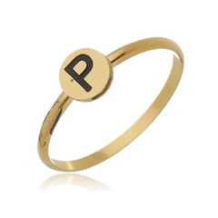 ANEL REDONDO COM INICIAL - AL 128 BANHADO OURO 18K
