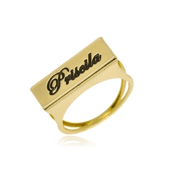 ANEL COM NOME PERSONALIZADO E TOPO CHATO - AL 57 BANHADO OURO 18K