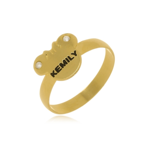 ANEL COM NOME PERSONALIZADO E PERSONAGEM - AL 72 BANHADO OURO 18K