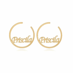 BRINCO REDONDO COM NOME PERSONALIZADO - BR 01 BANHADO OURO 18K