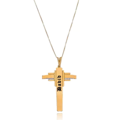 COLAR CRUZ COM NOME PERSONALIZADO - CL 109 BANHADO OURO 18K