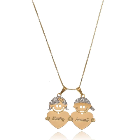 COLAR FILHOS SEGURANDO CORAÇÃO COM NOME - CL 12 BANHADO OURO 18K