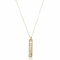 COLAR PLAQUINHA COM NOME VAZADO E CORAÇÃO - CL121 BANHADO OURO 18K