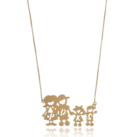COLAR FAMILIA COM BONECOS E LETRAS VAZADAS - CL 145 BANHADO OURO 18K