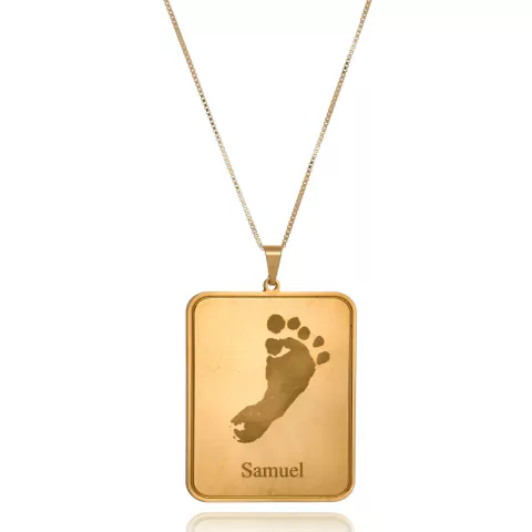 COLAR FOTOGRAVAÇÃO PÉZINHO E NOME - CL 164 BANHADO OURO 18K