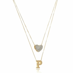 COLAR INICIAL EM GALERIA COM CORAÇÃO EM RÓDIO - CL218 BANHADO OURO 18K