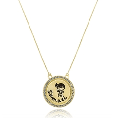 COLAR CRAVEJADO COM DESENHO E NOME DO FILHO - CL 251 BANHADO OURO 18K - comprar online