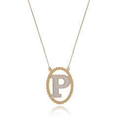 COLAR OVAL COM LETRA PARA RODIO - BANHADO OURO 18K CL 26