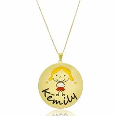 COLAR PERSONALIZADO COM DESENHO E NOME RESINADO - CL 277 BANHADO OURO 18K