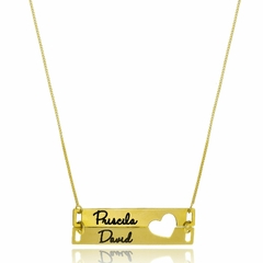 COLAR PLACA DIVIDIDA COM NOME PERSONALIZADO - CL279 BANHADO OURO 18K