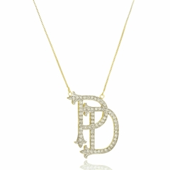 COLAR MONOGRAMA COM ZIRCONIA - CL333 BANHADO OURO 18K