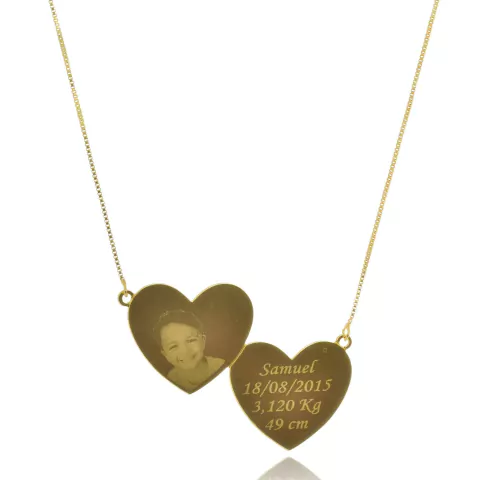 COLAR CORAÇÃO FOTOGRAVAÇÃO E DADOS - CL 363 BANHADO OURO 18K
