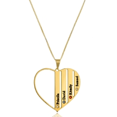 COLAR CORAÇÃO COM 4 NOMES PERSONALIZADOS EM PLACA - BANHADO OURO 18K CL 380