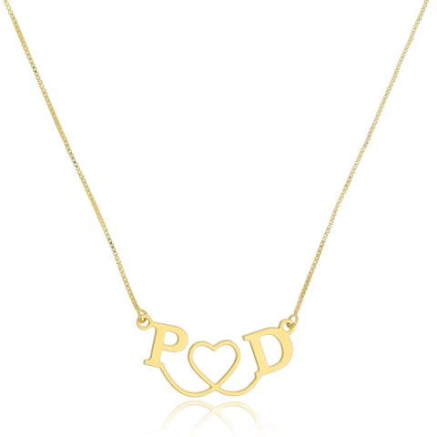 COLAR INICIAL CORAÇÃO E INICIAIS - CL 463 BANHADO OURO 18K
