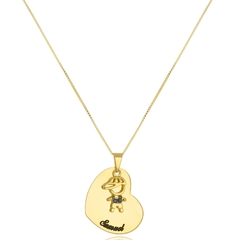 COLAR CORAÇÃO COM 1 FILHO E NOME PERSONALIZADO - CL 465 BANHADO OURO 18K